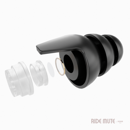 Earplugs for Motorcyclists Riding RIDE MUTE Level 2 by VisorPro - Wind Reduction with Music Pass-through