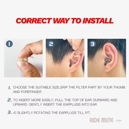 Earplugs for Motorcyclists Riding RIDE MUTE Level 1 by VisorPro , Wind Reduction with Music Pass-through