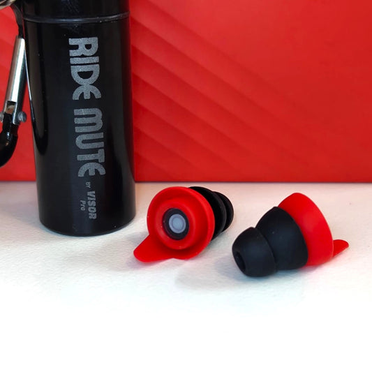Earplugs for Motorcyclists Riding RIDE MUTE Level 2 by VisorPro 24dB - Wind Reduction with Music Pass-through