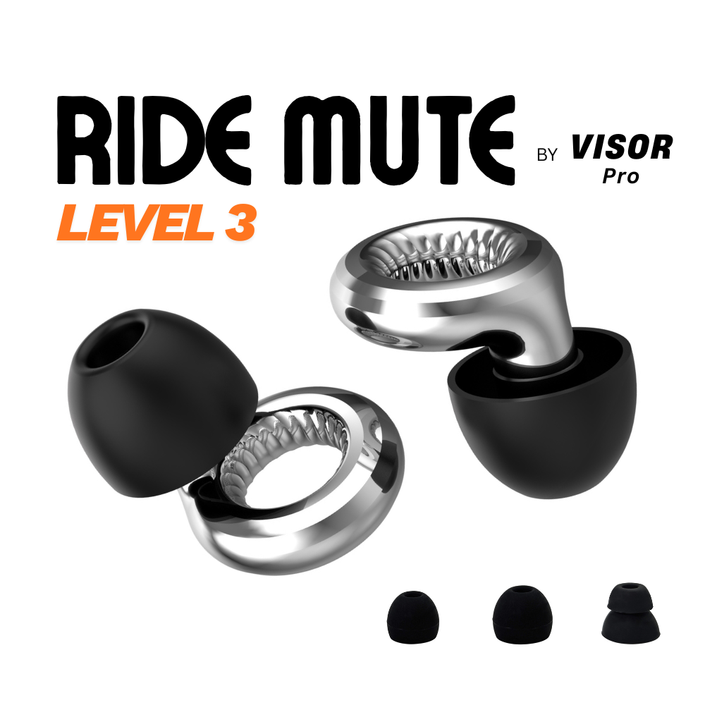 Earplugs for Motorcyclists Riding RIDE MUTE Level 3 by VisorPro , Wind Reduction with Music Pass-through